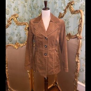 CAbi Corduroy Brown Blazer w/ Turquoise Buttons